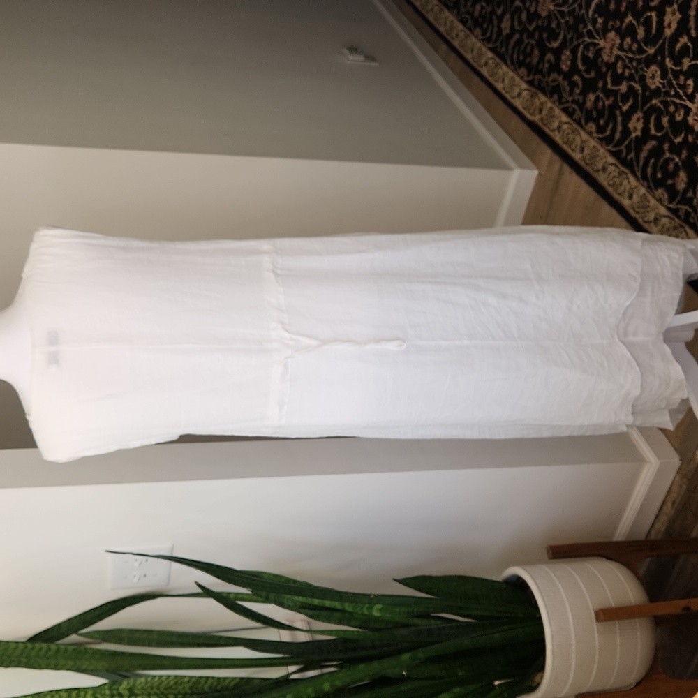 Gauze White Tunic Dress Flower Art Print Sleeveless Size XL - Picture 7 of 16